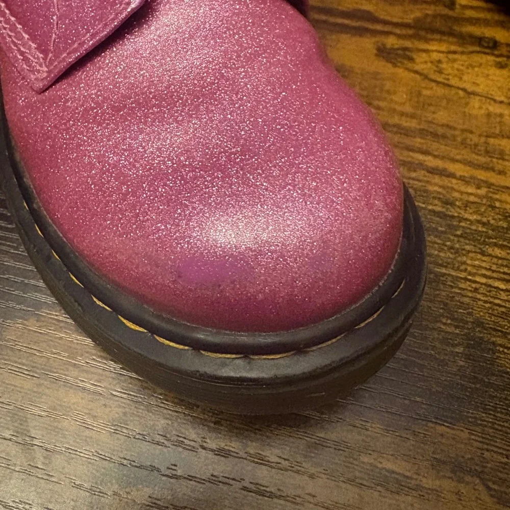 Dr Martens 1460 Glitter Junior Pink Sparkle Lace Up Side Zip Boots (Kids Size 1)